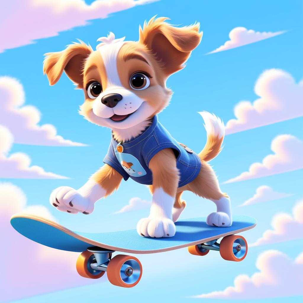 Playful Puppy Skateboarding in Pixar Style