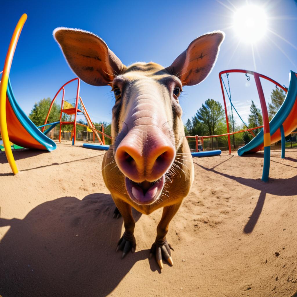 Comical Aardvark in a Playful Playground