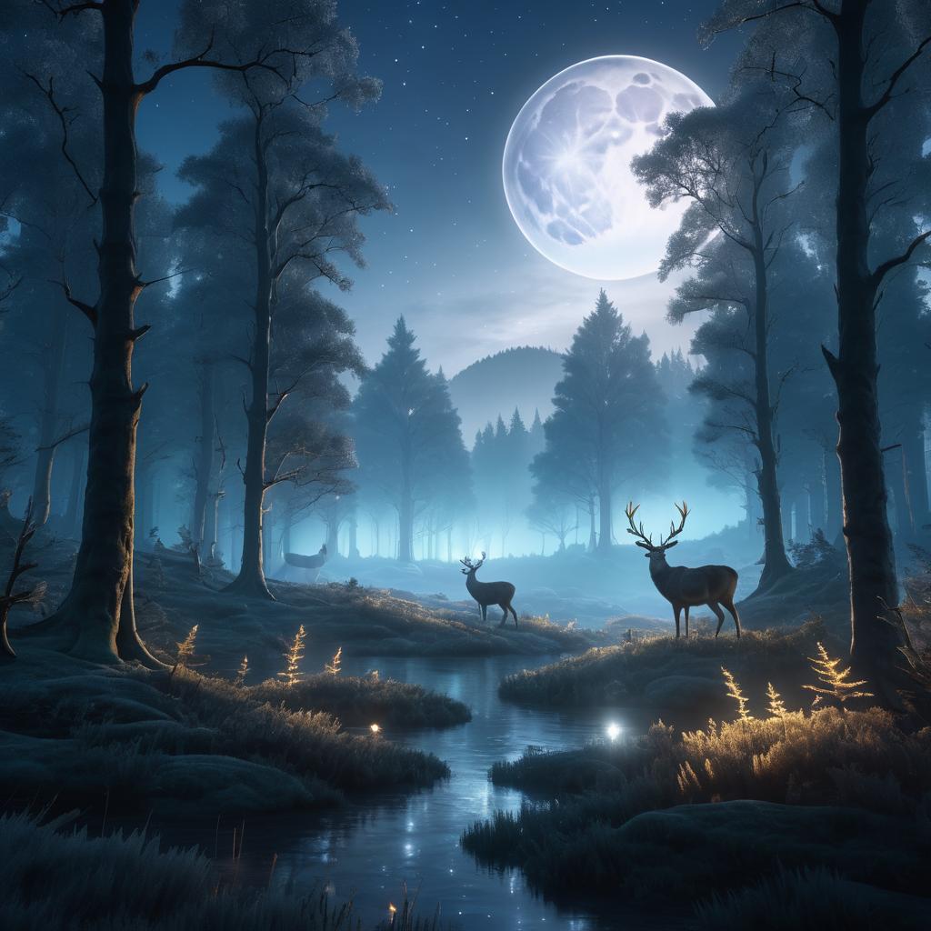 Mystical Forest Under Glowing Moonlight