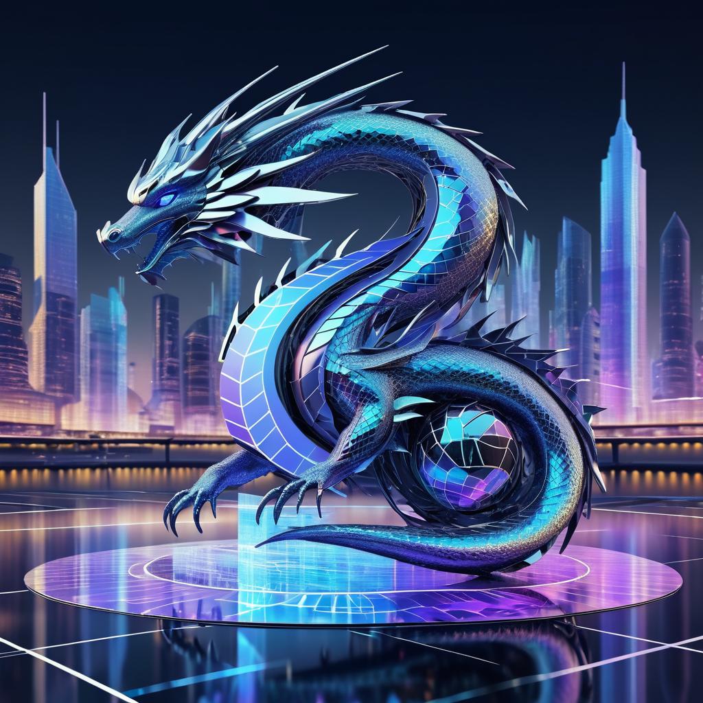 Futuristic Holographic Dragon in Digital City