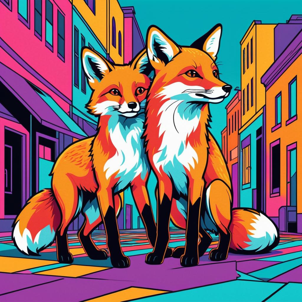 Playful Foxes in Urban Color Splash