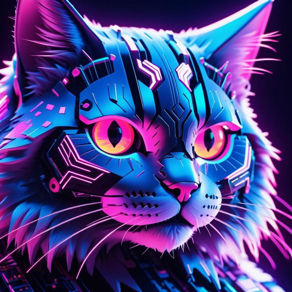 Cybernetic Cat in 80s Anime Style