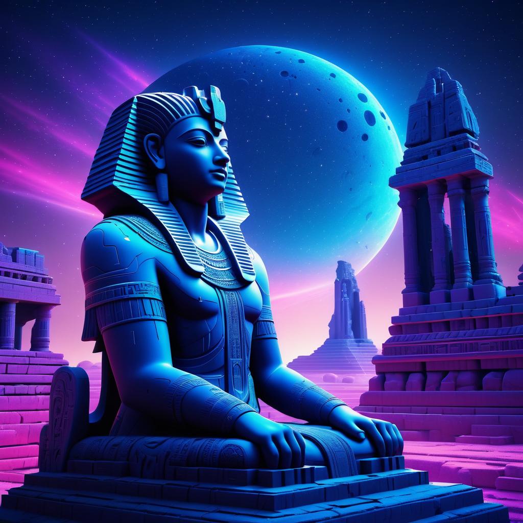 Surreal Neon Ruins with Mystical Sphinx