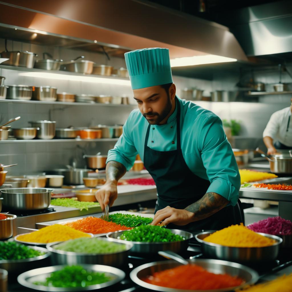 Dynamic Chef in Bustling Restaurant Kitchen