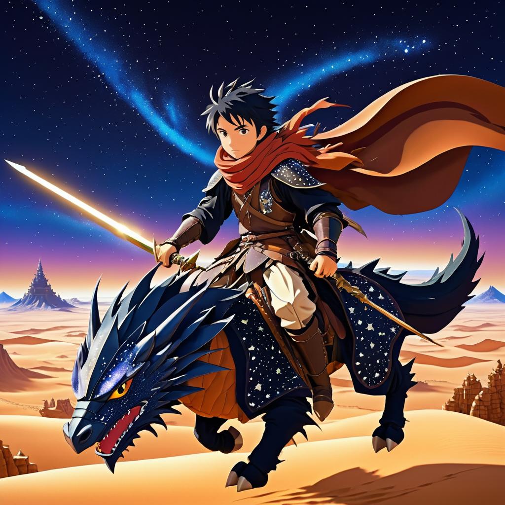 Fierce Dragon Rider in Starry Desert