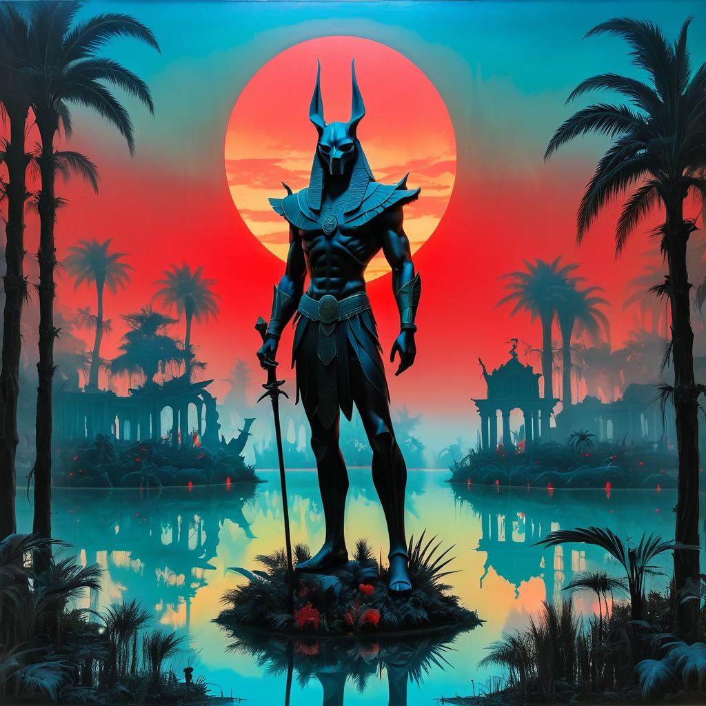 Mysterious Anubis in a Foggy Jungle