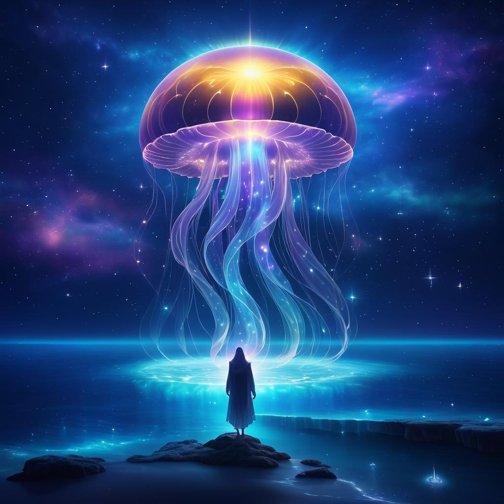 Mystical Cosmic Jellyfish in Tranquil Seas