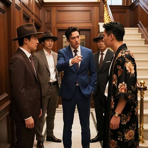 Intense Expression in Luxurious Hallway