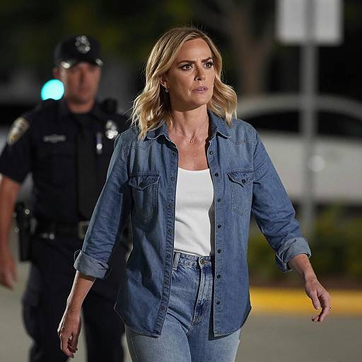 Intense Woman in Nighttime Urban Scene