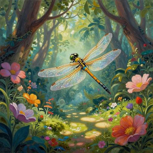 Ethereal Dragonfly in Dreamlike Forest