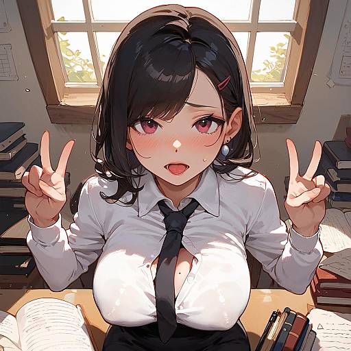 Anime Girl in Office with Sunlight