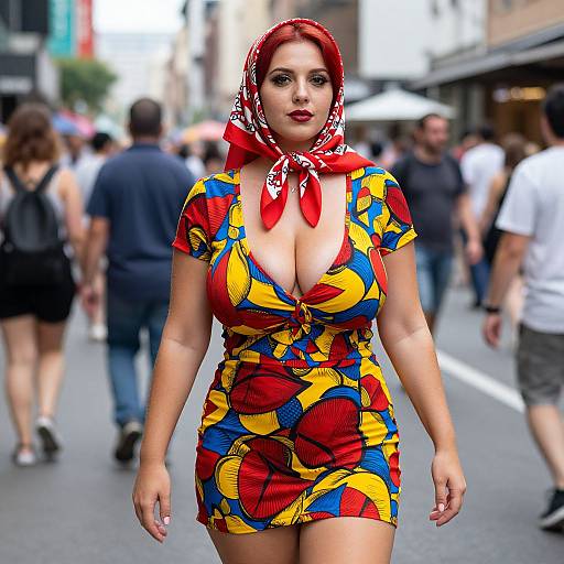 Confident Woman in Vibrant City Dress