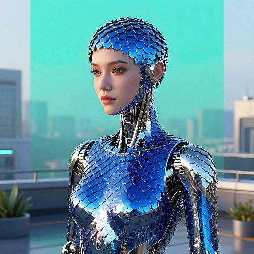 Cyberpunk Android in Futuristic Garden