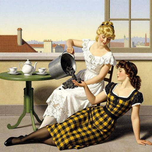 Vintage Rooftop Scene with Two Women