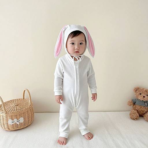 Toddler in White Bunny Onesie