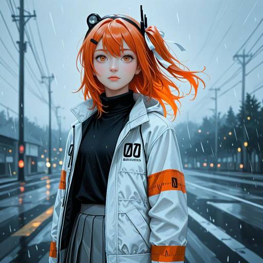 Focused Cowgirl in Rainy Night Scene