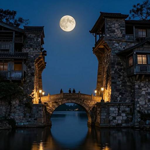 Moonlit Stone Bridges Over Tranquil Water