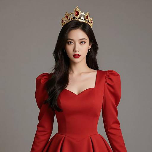 Woman in Red Dress and Crown