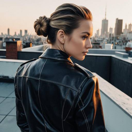 Model with Chignon Hairstyle on Urban Rooftop
