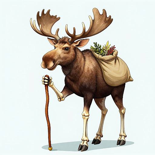 Anthropomorphic Moose with Walking Stick