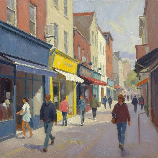Lively Urban Street Oil Painting