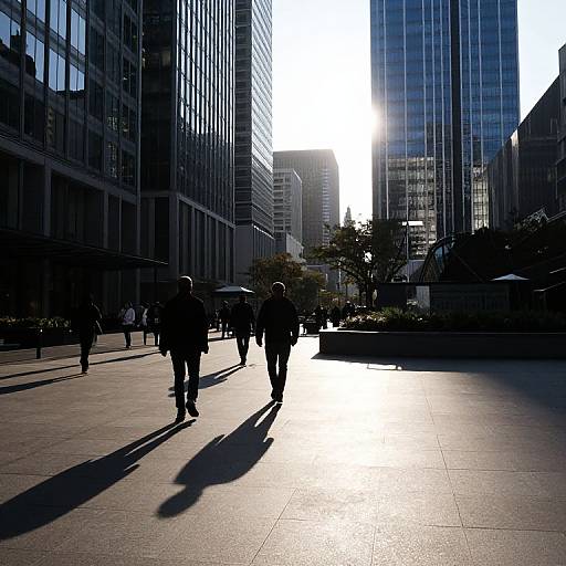 Sunlit Urban Plaza with Silhouetted Figures