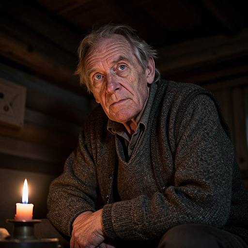 Elderly Nordic Man in Rustic Cabin