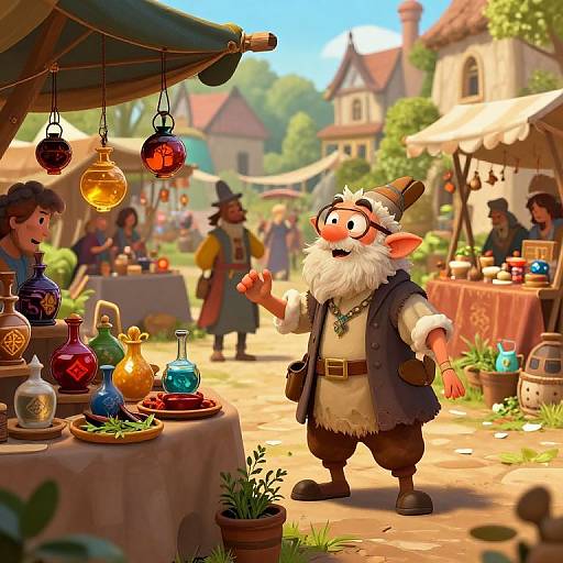 Gnome in Vibrant Medieval Market