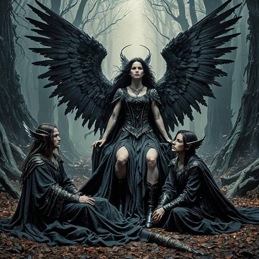 Dark Fantasy Fallen Angel with Winged Companions