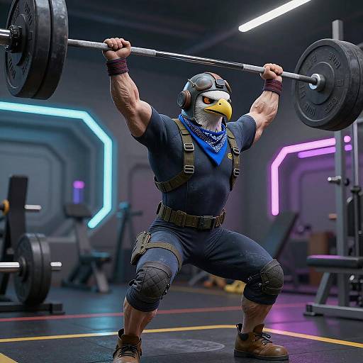 Futuristic Cyborg Eagle Athlete in Gym