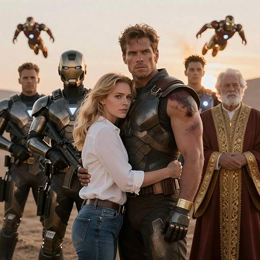 Epic Superhero Team at Sunset