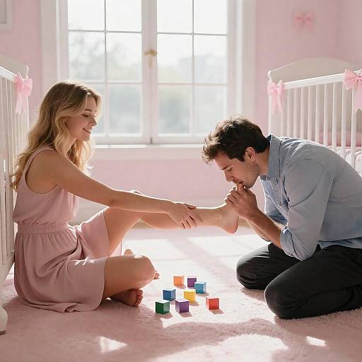 Romantic Playful Moment in Nursery