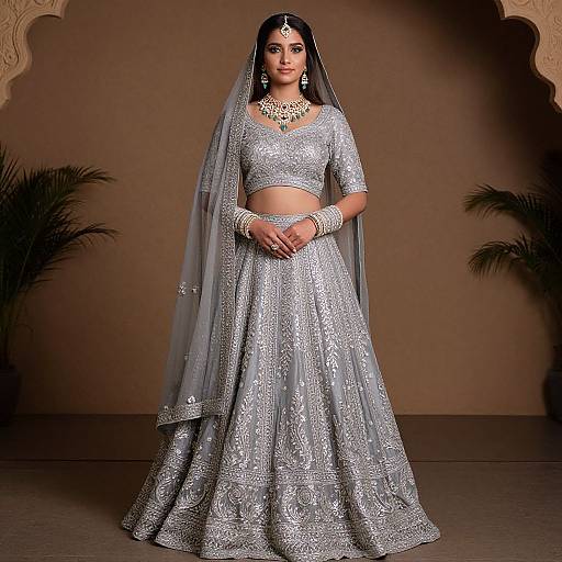 Elegant Silver Bridal Lehenga