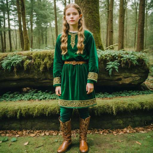 Girl in Elf Outfit with Viking Braids in Forest
