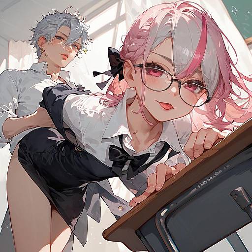 Seductive Anime Boy in Classroom