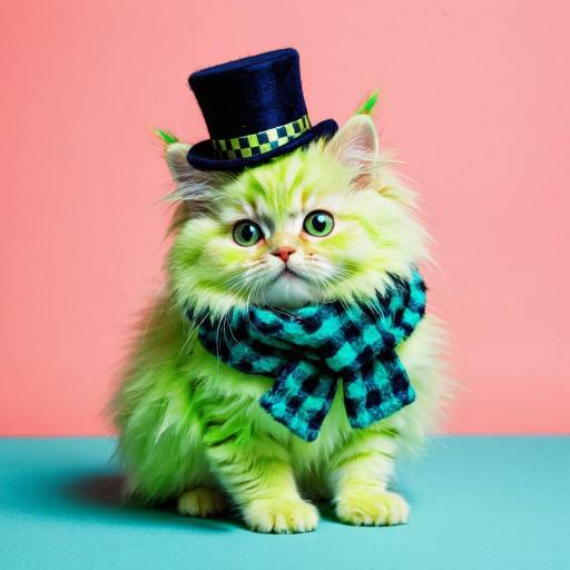 Fluffy Cat in Mini Top Hat and Scarf Fluffy Cat in Mini Top Hat and Scarf