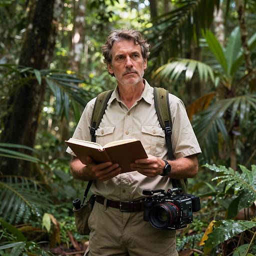 Middle-aged Botanist in Tropical Rainforest