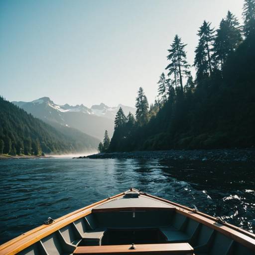 Boat on Rocky River in Pacific Northwest
