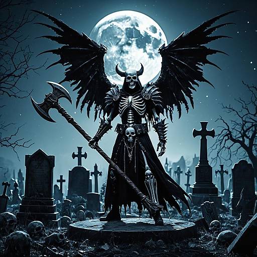 Dark Necromancer with Skeletal Wings in Graveyard