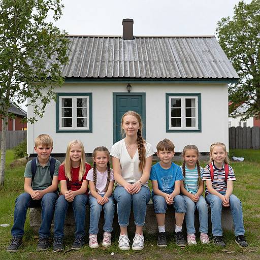 Mother with Seven Children in Scandinavian Countryside