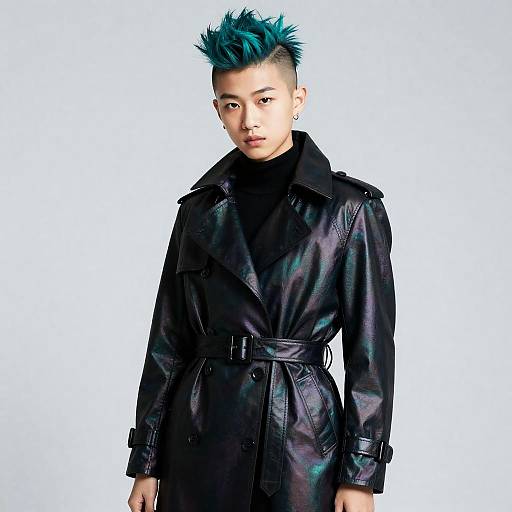 Nonbinary Teal Mohawk in Iridescent Trench