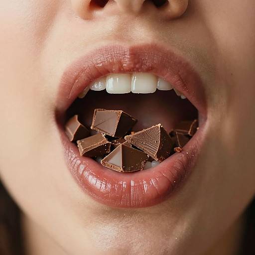 Photorealistic Close-Up of Chocolate-Filled Mouth