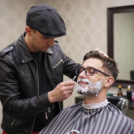 Barber Shaving Man in Stylish Chair