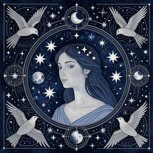 Celestial Woman with Stars and Birds