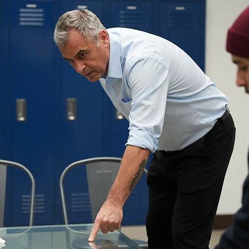 Intense Talk: Man Pointing at Glass