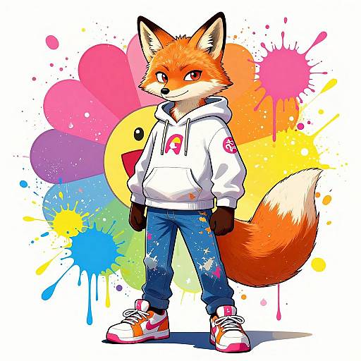 Confident Anime Fox in Vibrant Hoodie