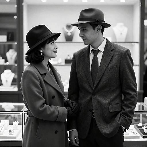 Vintage Elegance: Couple at Jewelry Store