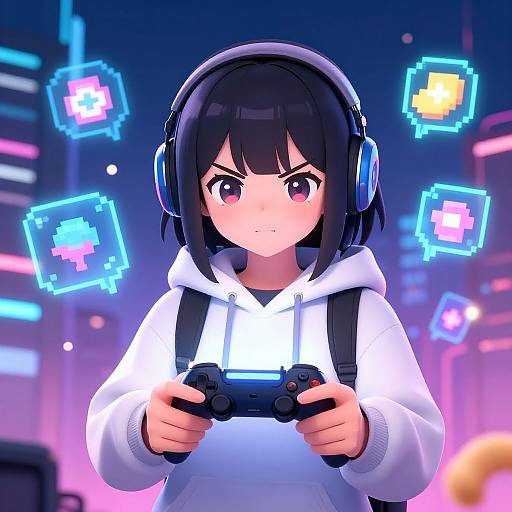 Futuristic Anime Gamer Girl Focused
