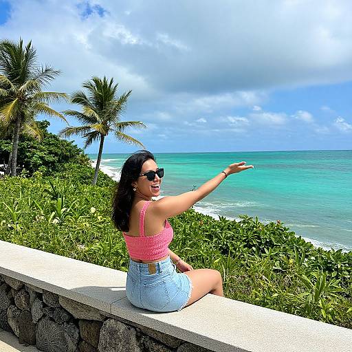 Woman Overlooking Turquoise Ocean View