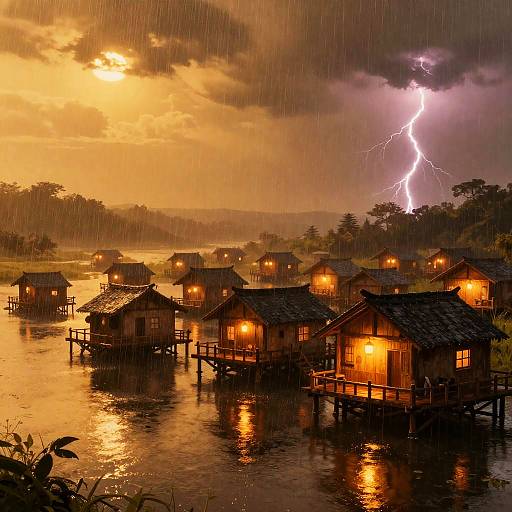 Lantern-Lit Floating Stilt Village
